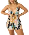 O'neill Sheila Black Multi Floral Tie-front Romper In Black
