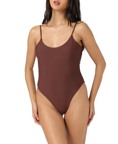 O'neill Juniors' Solid Scoop Front One-piece Swimsuit In Brown