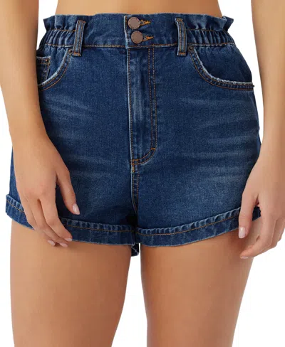 O'neill Juniors' Tasia Rigid Paperbag-waist Jean Shorts In Dark Indigo Wash