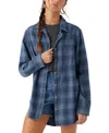 O'neill Juniors' Travys Plaid Print High-low-hem Cotton Shirt In Slate