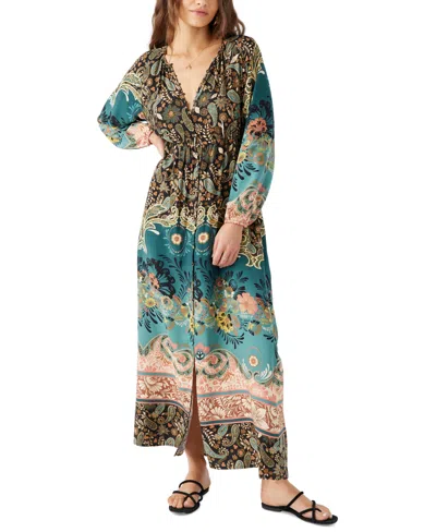 O'neill Juniors' Weslynn Printed Blouson-sleeve Maxi Dress In Silver Pine