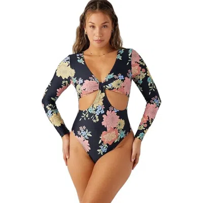 O'neill Kali Swimsuit Women's Black Floral Cutout One Piece Beach Ddr2706