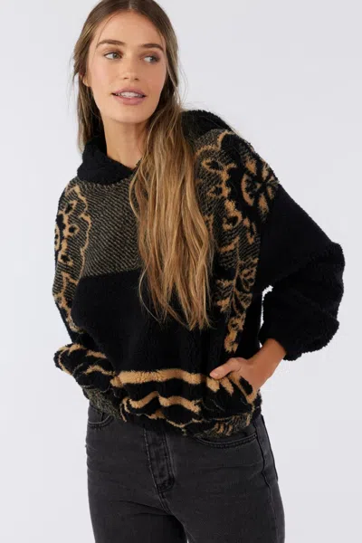 O'neill Kanya Hoodie Women'sblack Floral Fleece Long Sleeve Pullover Erk1877 In Black