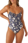 O'neill Juniors' Kendra Floral Kailua Ruched-neck Swimsuit In Periscope
