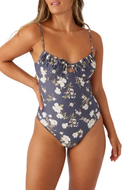 O'neill Juniors' Kendra Floral Kailua Ruched-neck Swimsuit In Periscope