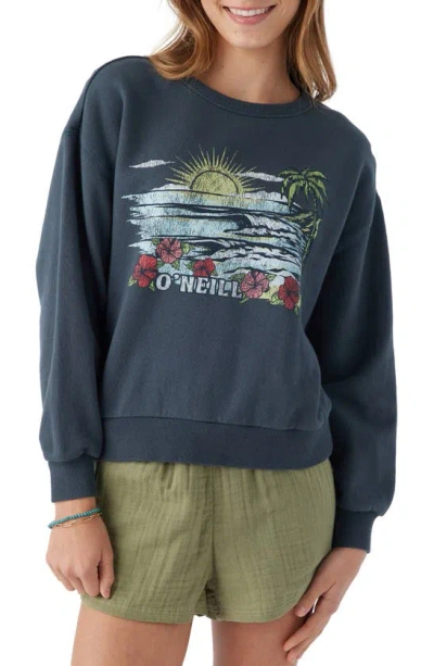 O'neill Kids' Ana Cotton Graphic Sweatshirt In Slate Blue