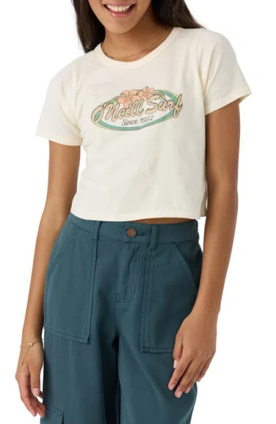 O'neill Kids' Beachy Bloom Cotton Graphic Crop T-shirt In Winter White