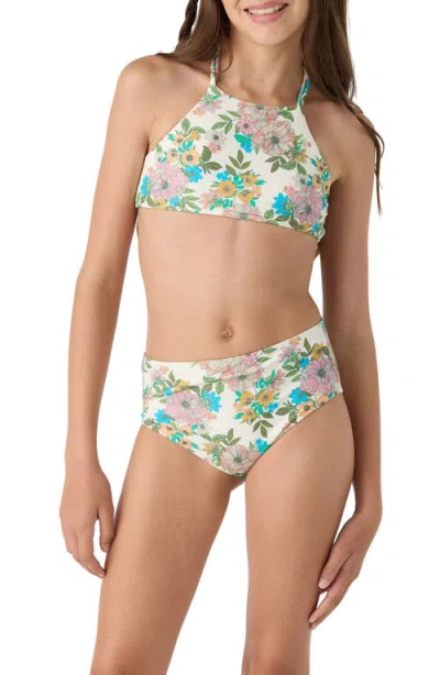 O'neill Kids' Cara Floral Braided Two-piece Swimsuit In Vanilla
