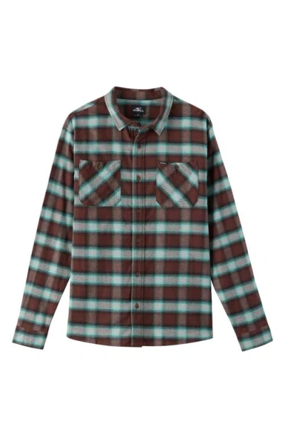 O'neill Kids' Coastline Plaid Stretch Cotton Flannel Button-up Shirt In Brown