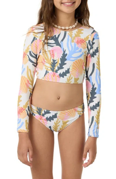 O'neill Kids' Cora Geo Long Sleeve Crop Two-piece Rashguard Swimsuit In Multi