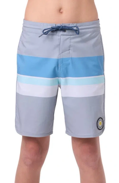 O'neill Kids' Cruzer Stripe Scallop Board Shorts In Gray