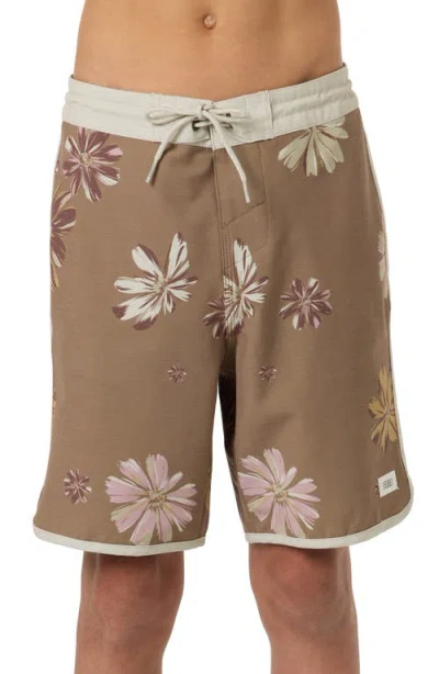 O'neill Kids' Cruzer Stripe Scallop Board Shorts In Brown