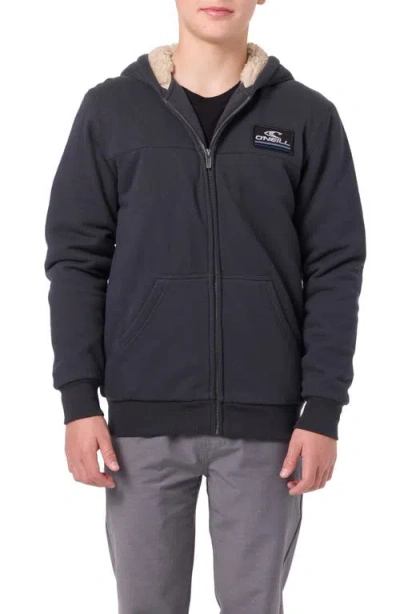 O'neill Kids' Fifty Two Faux Fur Lined Zip-up Hoodie In Black