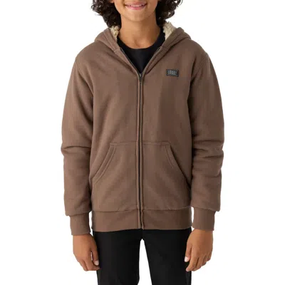 O'neill Kids' Fifty Two High Pile Fleece Lined Zip Hoodie In Chocolate Chip