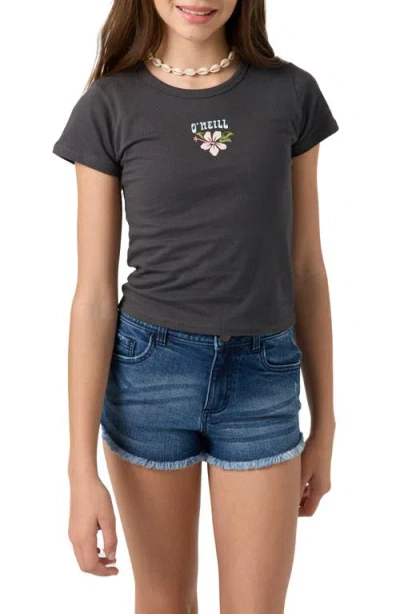O'neill Kids' First Bloom Cotton Graphic T-shirt In Washed Black