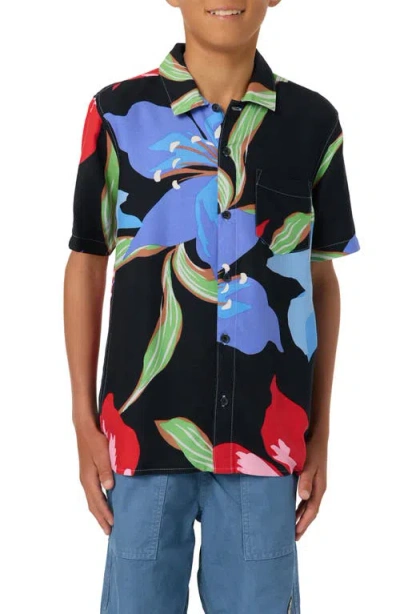 O'neill Kids' Floral Camp Shirt In Black