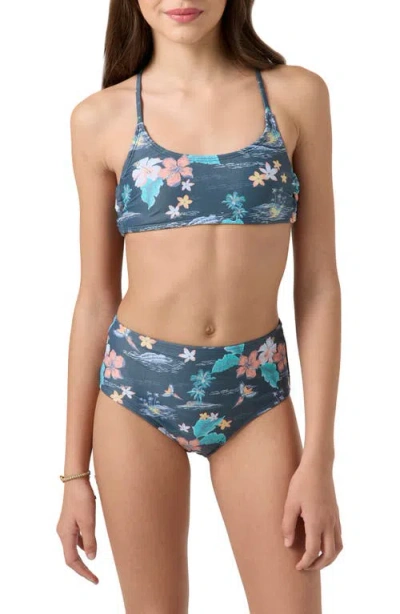 O'neill Kids' Floral Strappy Two-piece Swimsuit In Gray