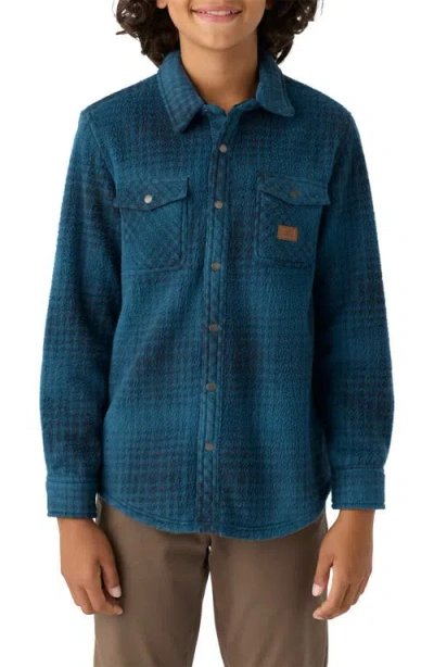O'neill Kids' Glacier Plaid Snap-up Fleece Overshirt In Blue