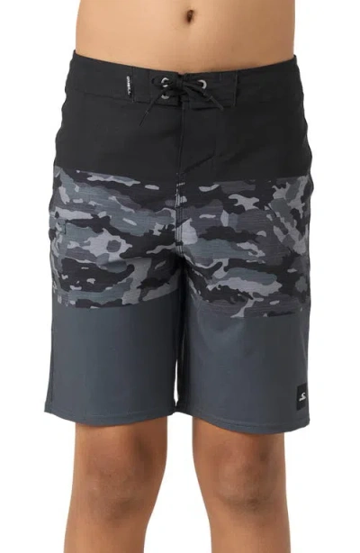 O'neill Kids' Hyperfreak Heat Block Swim Trunks In Black Camo