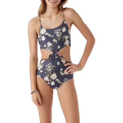 O'neill Kids' Kendra Floral Knot Front One-piece Swimsuit In Periscope