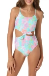 O'neill Kids' Knot Front One-piece Swimsuit In Blue Radiance-brc