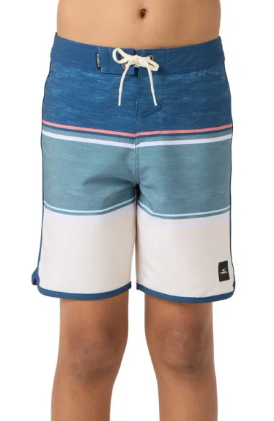 O'neill Kids' Lennox Scallop Swim Trunks In Cream/blue