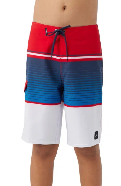 O'neill Kids' Lennox Stripe Board Shorts In Red White Blue