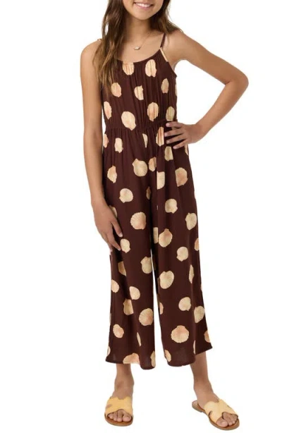 O'neill Kids' Liana Camila Shell Print Jumpsuit In Brown