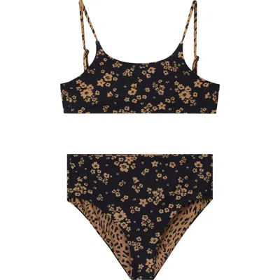 O'neill Kids' Maya Floral Two Piece Reversible Swimsuit In Brown