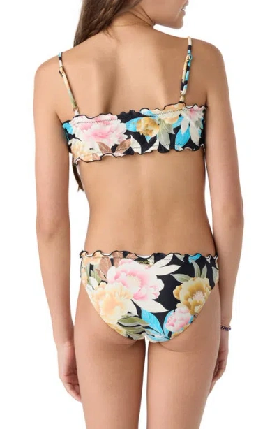 O'neill Kids' Mikah Floral Ruffle Two-piece Swimsuit In Black