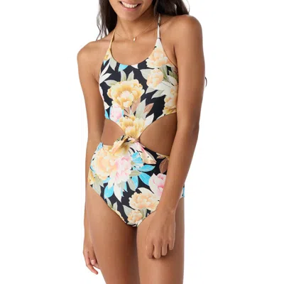 O'neill Kids' Mikah Knot Front One-piece Swimsuit In Black