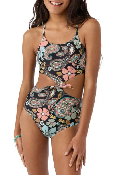 O'neill Kids' Mod Boho Knot Front One-piece Swimsuit In Black