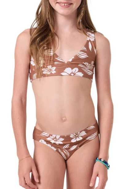 O'neill Kids' Nomad Floral Two-piece Swimsuit In Brown