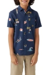 O'neill Kids' Oasis Floral Short Sleeve Button-up Shirt In Navy