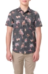 O'neill Kids' Oasis Palm Tree Print Short Sleeve Button-up Shirt In Black