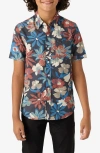 O'neill Kids' Oasis Palm Tree Print Short Sleeve Button-up Shirt In Graphite