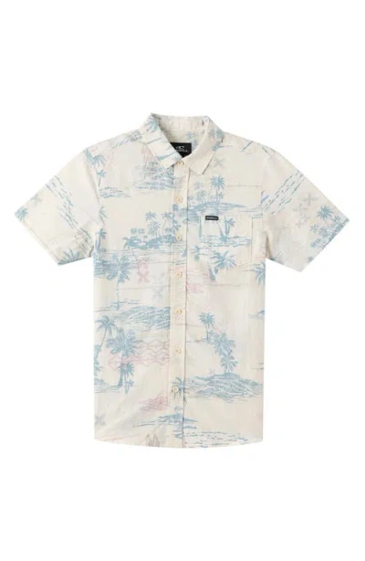 O'neill Kids' Oasis Palm Tree Print Short Sleeve Button-up Shirt In White