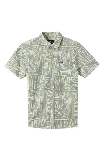 O'neill Kids' Oasis Palm Tree Print Short Sleeve Button-up Shirt In Green