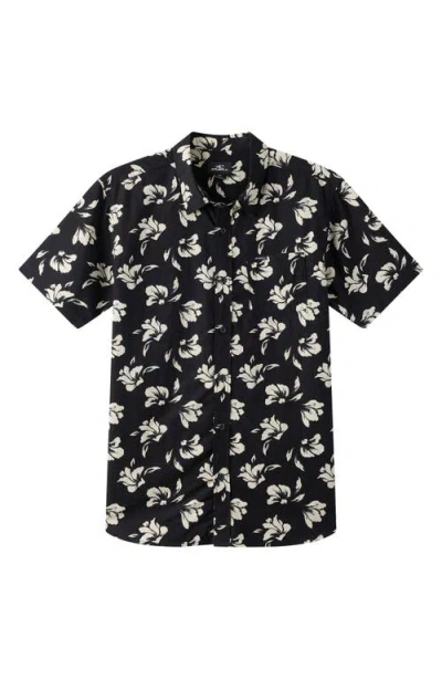 O'neill Kids' Oasis Print Short Sleeve Button-up Shirt In Black