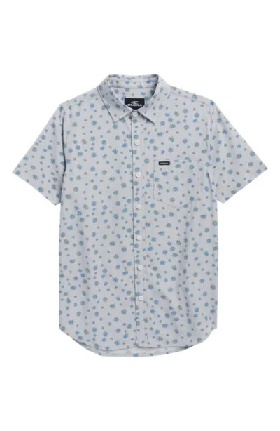 O'neill Kids' Oasis Print Short Sleeve Button-up Shirt In Gray