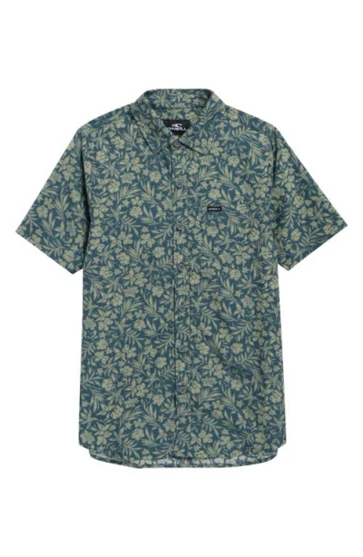 O'neill Kids' Oasis Print Short Sleeve Button-up Shirt In Green