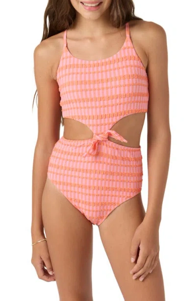 O'neill Kids' Paradise Plaid Knot Front One-piece Swimsuit