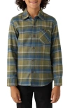 O'neill Kids' Redmond Plaid Flannel Button-up Shirt In Deep Lichen Green