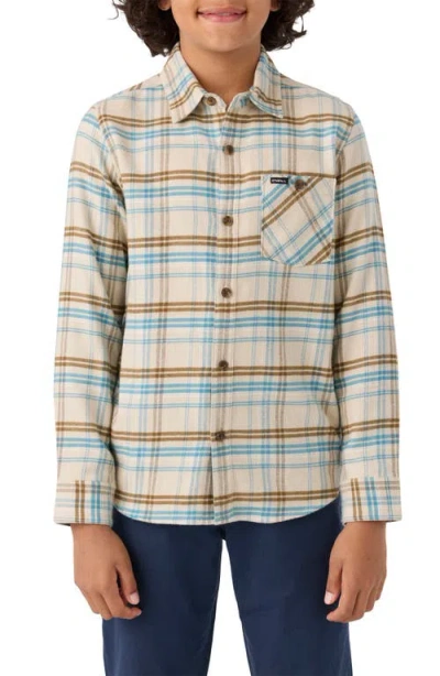 O'neill Kids' Redmond Plaid Flannel Button-up Shirt In Light Khaki 2