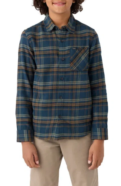 O'neill Kids' Redmond Plaid Flannel Button-up Shirt In Midnight Navy
