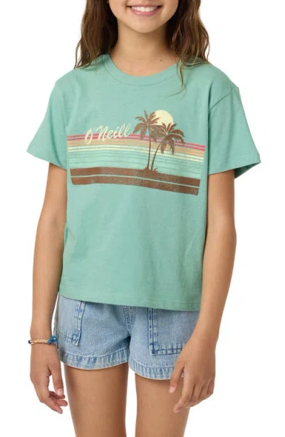 O'neill Kids' Retro Stripe Cotton Graphic Skimmer T-shirt In Green