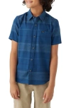 O'neill Kids' Seafaring Stripe Short Sleeve Organic Cotton Button-up Shirt In Indigo