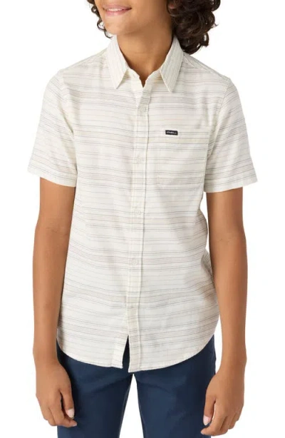 O'neill Kids' Seafaring Stripe Short Sleeve Stretch Cotton Button-up Shirt In Natural