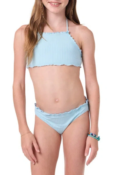 O'neill Kids' Shore Break Rib Ruffle Two-piece Swimsuit In Blue