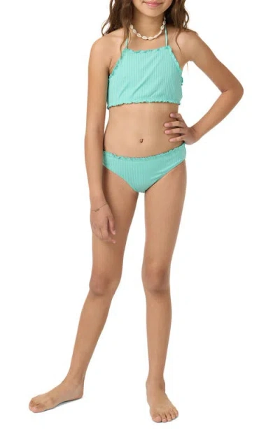 O'neill Kids' Shore Break Rib Ruffle Two-piece Swimsuit In Blue